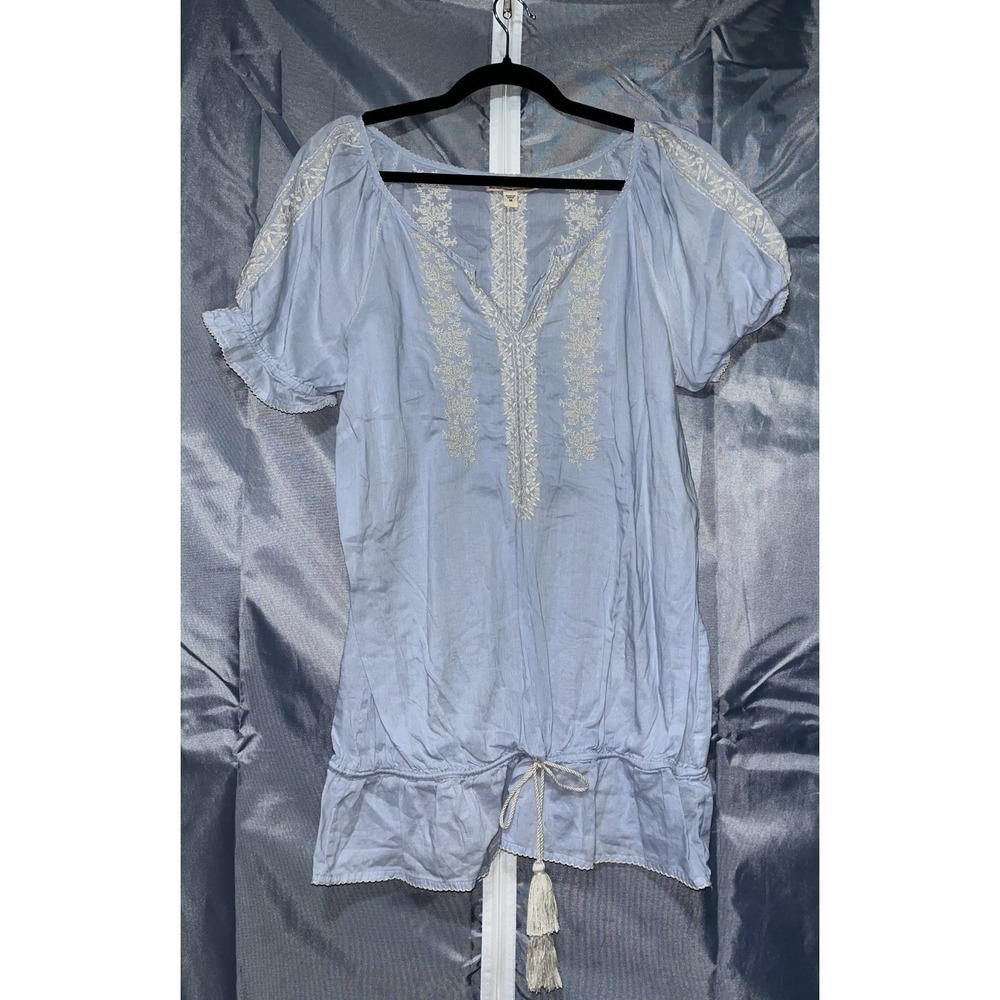 Vintage America Collection Embroidered Boho Tunic Blouse Medium Blue Top